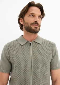 Gebreid poloshirt met ritssluiting van puur katoen • rookolijfgroen • bonprix online shop