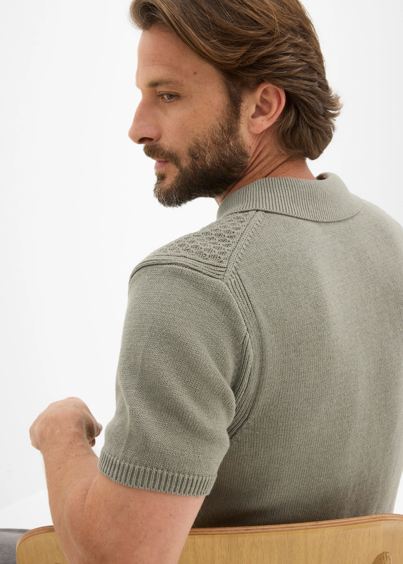 Gebreid poloshirt met ritssluiting van puur katoen • rookolijfgroen • bonprix online shop