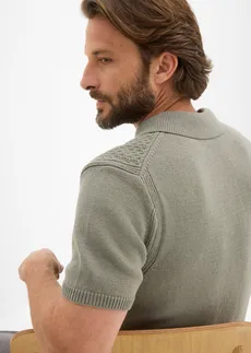 Gebreid poloshirt met ritssluiting van puur katoen • rookolijfgroen • bonprix online shop