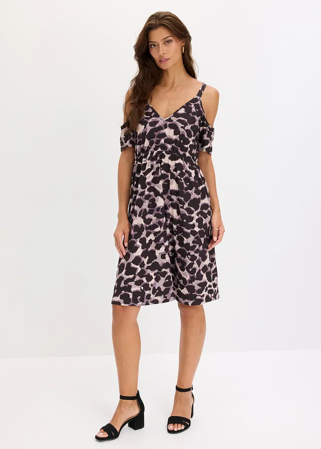 Mini jurk met open schouders • bruin-zwart luipaardprint • product-page.page-title-suffix