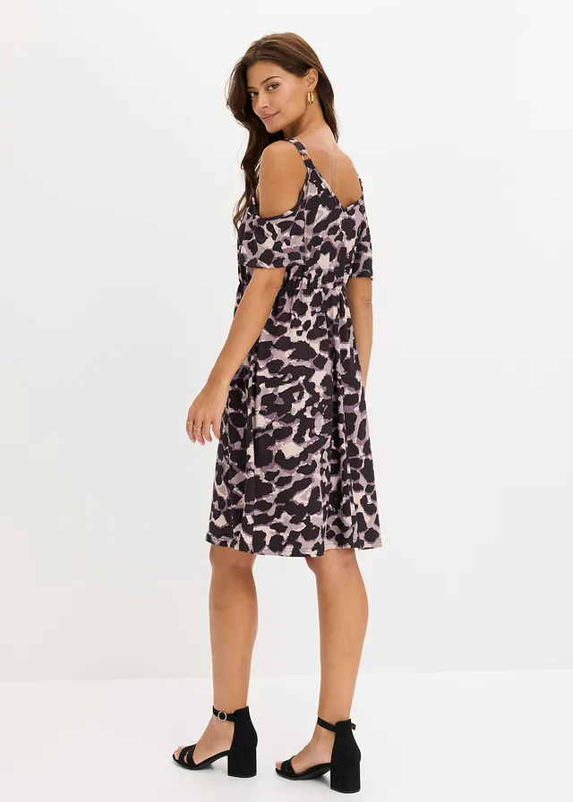 Mini jurk met open schouders • bruin-zwart luipaardprint • product-page.page-title-suffix