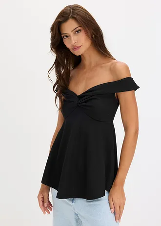 Haut épaules dénudées en crêpe texturé • noir • Boutique bonprix