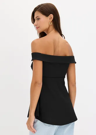 Cold shoulder shirt van gestructureerde stof • zwart • bonprix online shop