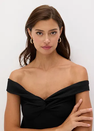 Bluză tricot cu umerii goi din material texturat • negru • magazin bonprix