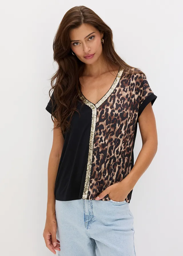 Shirt met pailletten, Kleur: zwart