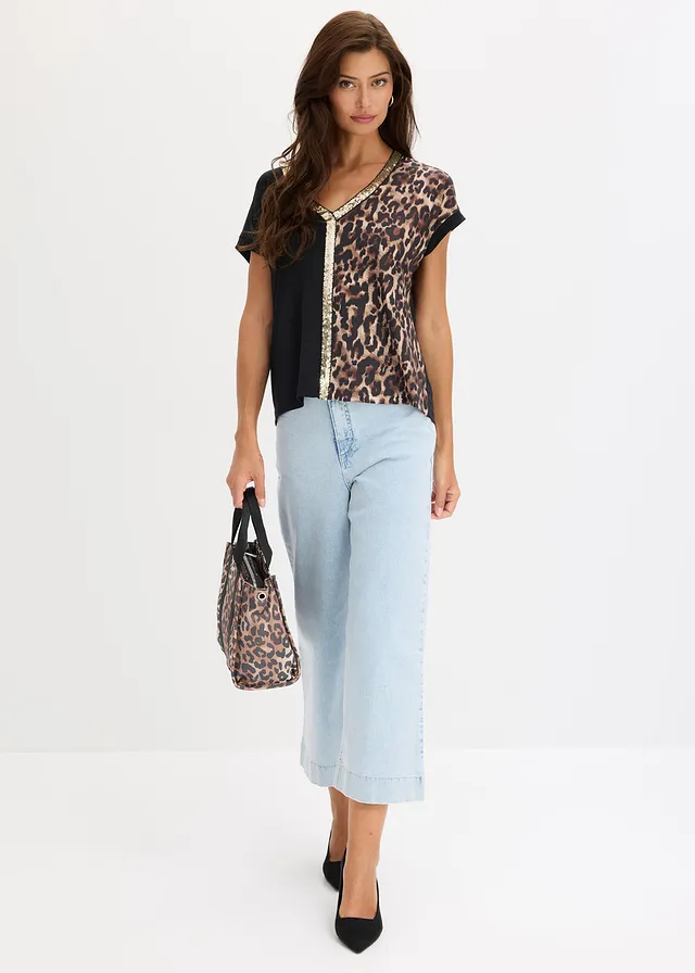 Shirt met pailletten, Kleur: zwart