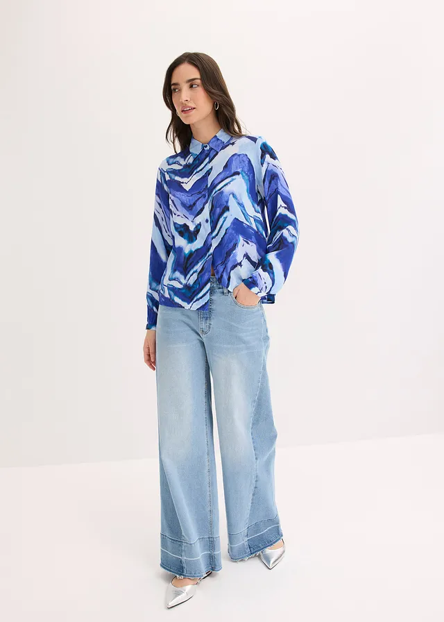 Gedessineerde blouse • lichtblauw/edelsteenblauw/zwart gedessineerd • product-page.page-title-suffix
