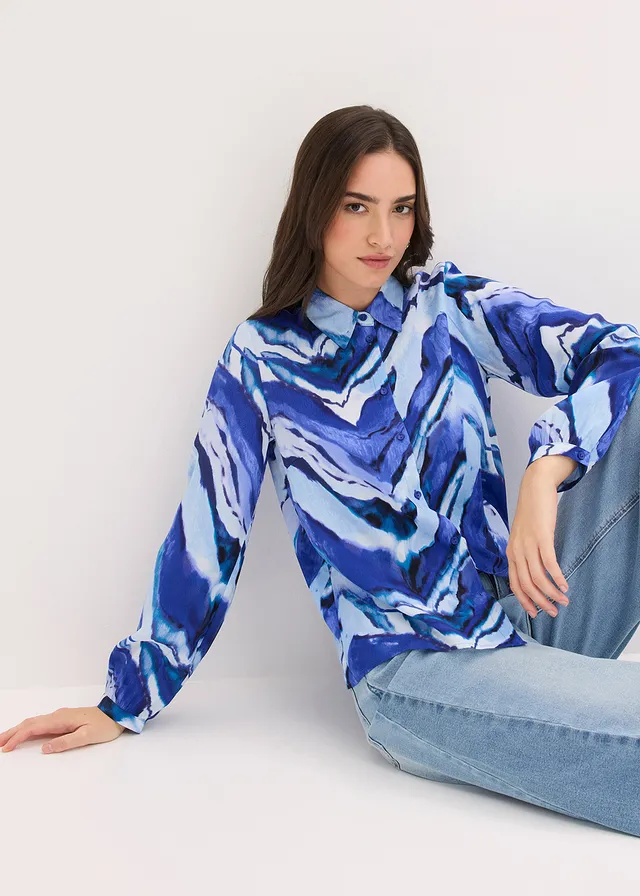 Gedessineerde blouse • lichtblauw/edelsteenblauw/zwart gedessineerd • product-page.page-title-suffix