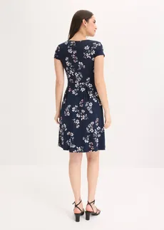 Jersey jurk in een viscosemix, Kleur: donkerblauw gebloemd