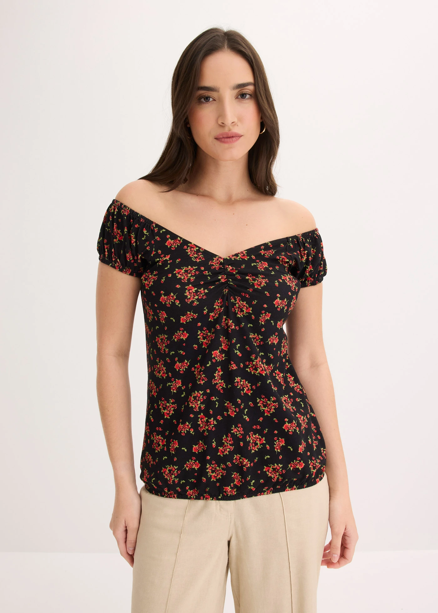 Shirt van viscosemix • zwart gebloemd • bonprix online shop