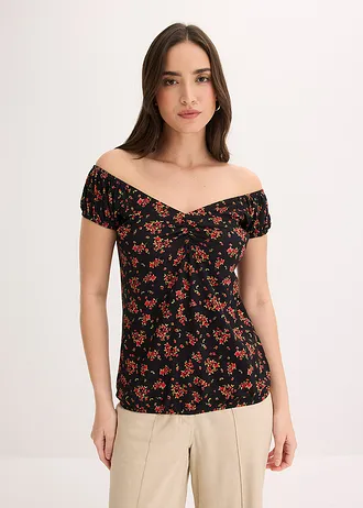 T-shirt en viscose extensible • noir floral • Boutique bonprix