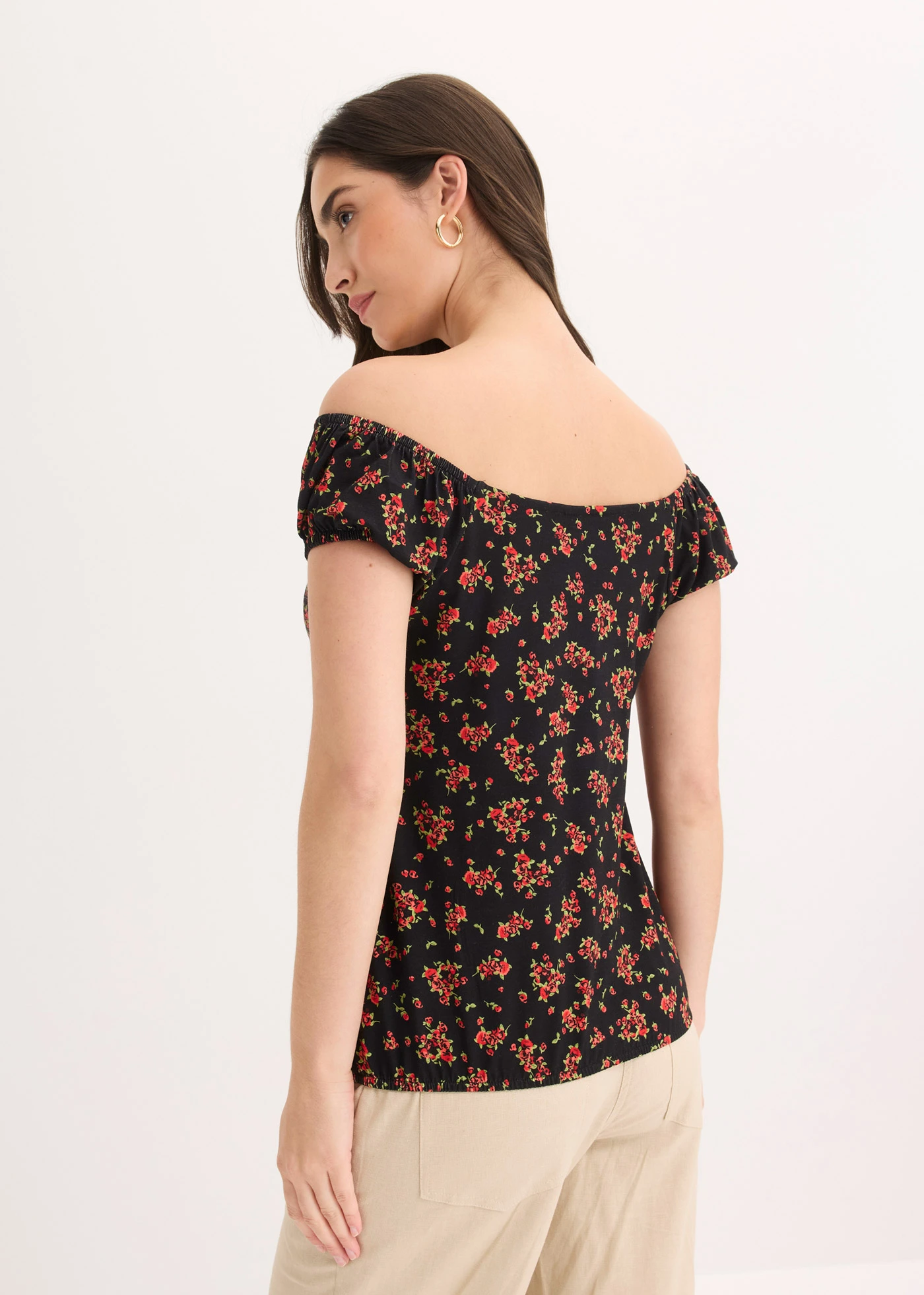 T-shirt en viscose extensible • noir floral • Boutique bonprix