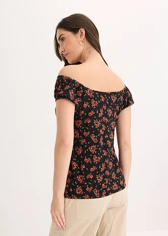 T-shirt en viscose extensible • noir floral • Boutique bonprix