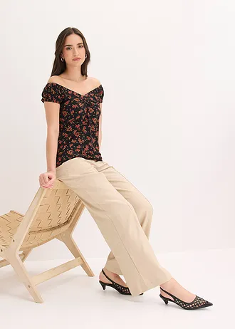 Shirt van viscosemix, Kleur: zwart gebloemd