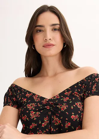 Shirt van viscosemix • zwart gebloemd • bonprix online shop