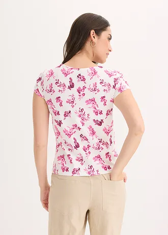 Bluză din material elastic cu bumbac • roz-ecru floral • magazin bonprix