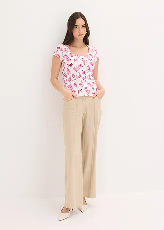 Bluză din material elastic cu bumbac • roz-ecru floral • magazin bonprix