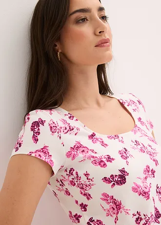 Shirt van elastisch katoen • roze-wolwit gebloemd • bonprix online shop
