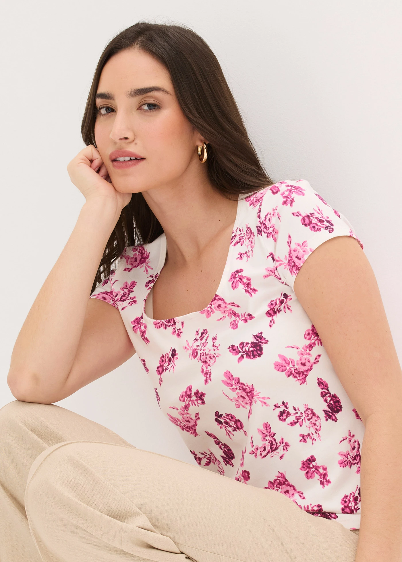 Shirt van elastisch katoen • roze-wolwit gebloemd • bonprix online shop