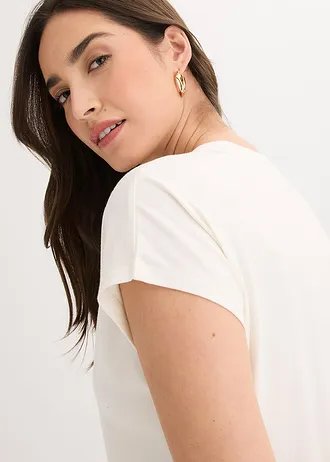 T-shirt en coton extensible • écru floral • Boutique bonprix