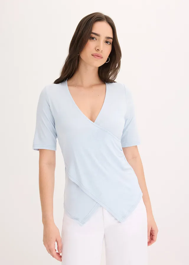 T-shirt doux en viscose extensible, Couleur: bleu poudré