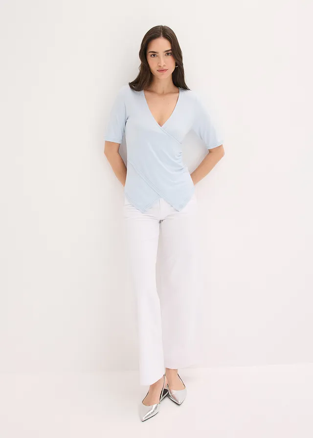 T-shirt doux en viscose extensible, Couleur: bleu poudré