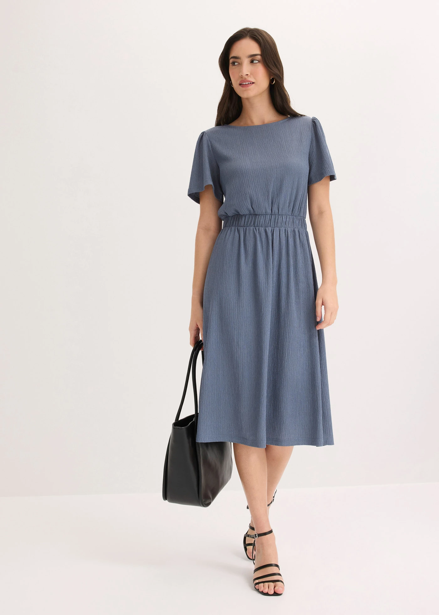 Uitlopende jersey jurk • rookblauw • bonprix online shop