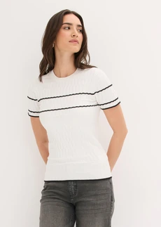 Pulover cu mânecă scurtă din material cu bumbac • ecru/negru dungat • magazin bonprix