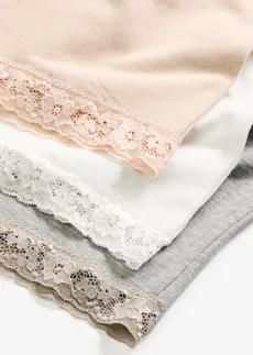 Lot de 3 boxers femme longs avec dentelle • gris clair chiné + blanc + beige sable • Boutique bonprix