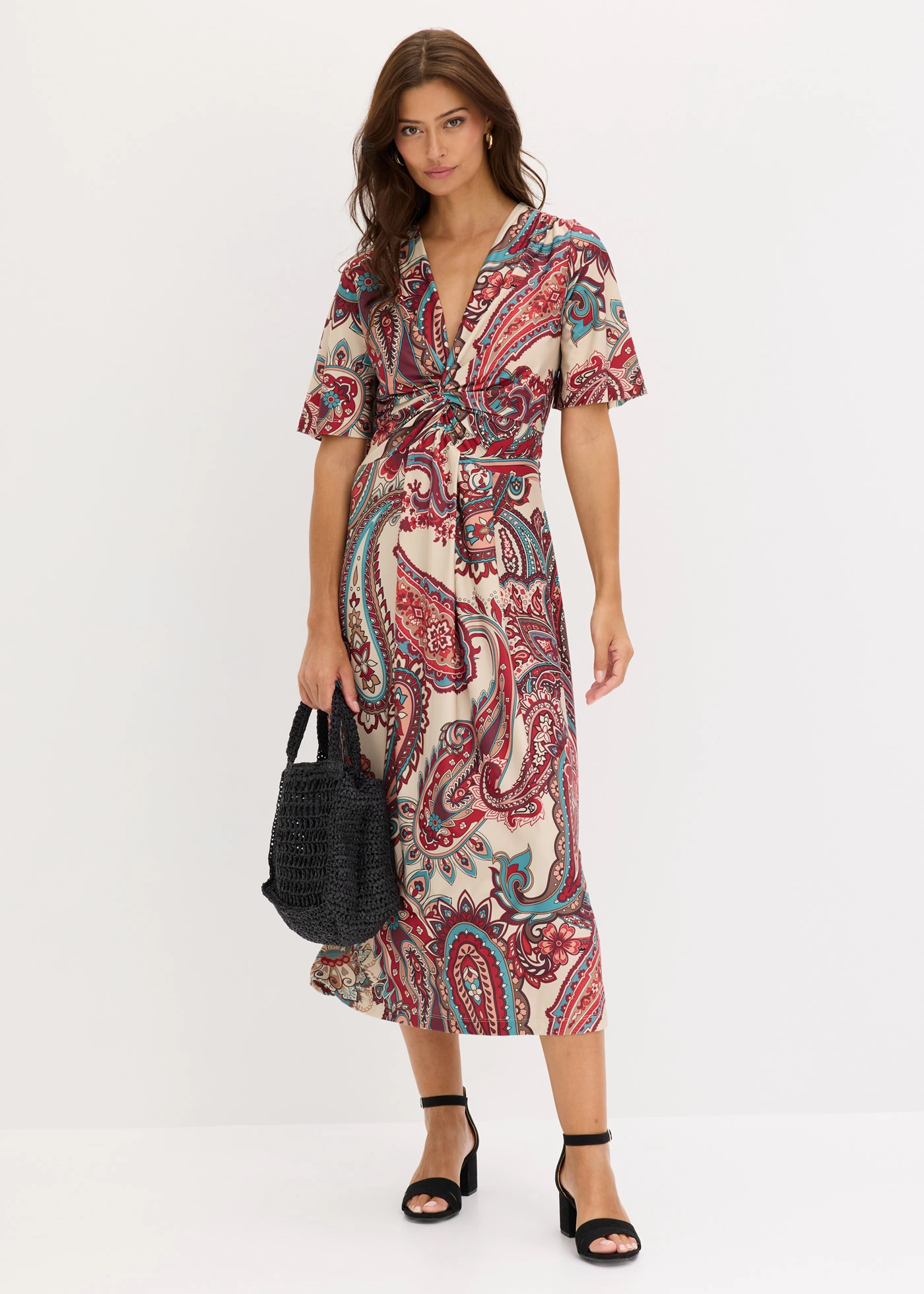 Robe midi, style portefeuille • sable clair paisley • Boutique bonprix