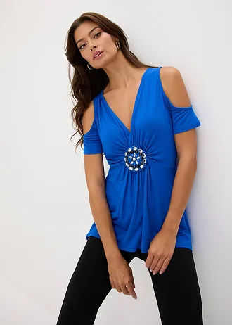 T-shirt épaules nues avec accessoire • bleu arctique • Boutique bonprix