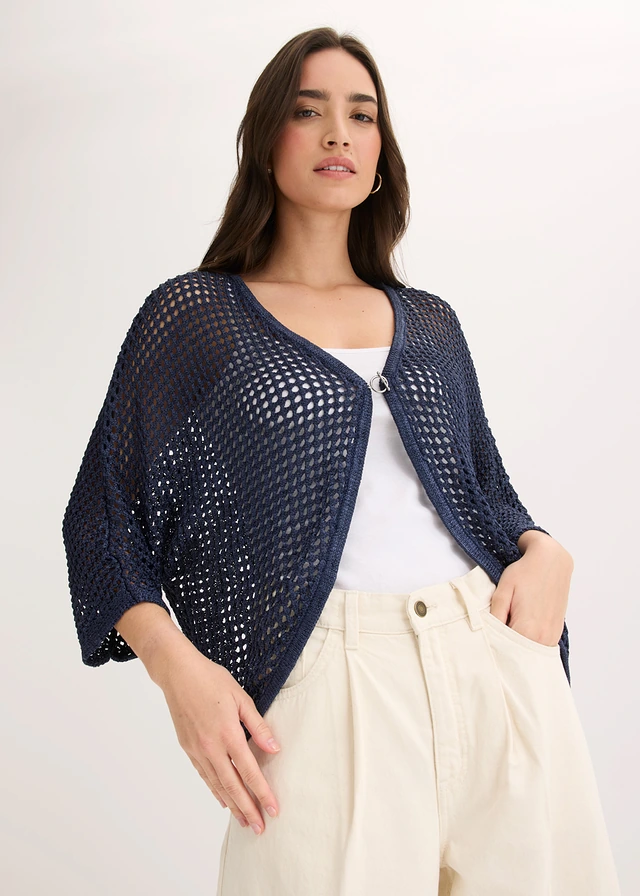 Gilet en maille ajourée, Couleur: bleu foncé
