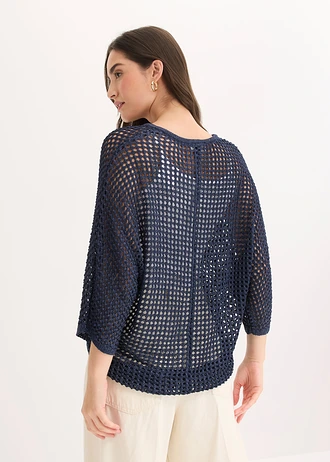 Gilet en maille ajourée, Couleur: bleu foncé