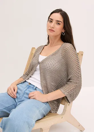 Jachetă tricotată ajurată • gri-bej • magazin bonprix