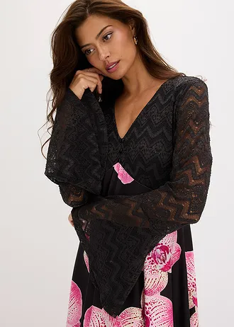 Robe en jersey à dentelle • noir floral • Boutique bonprix