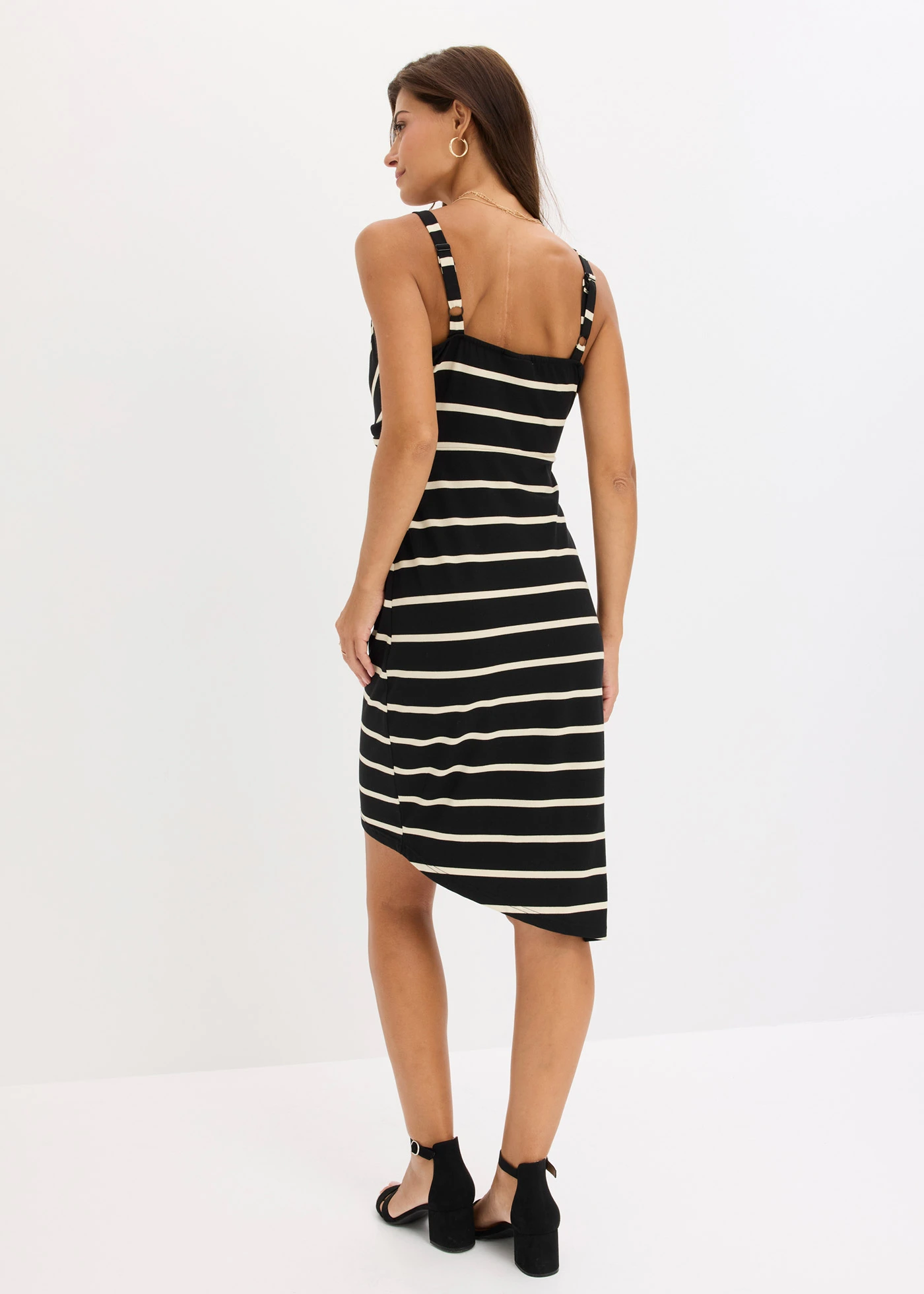 Rochie din jerse cu decolteu adânc • negru/alb perlat cu dungi • magazin bonprix