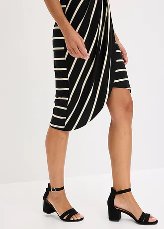 Robe en jersey à décolleté plongeant • noir-blanc nacré rayé • Boutique bonprix