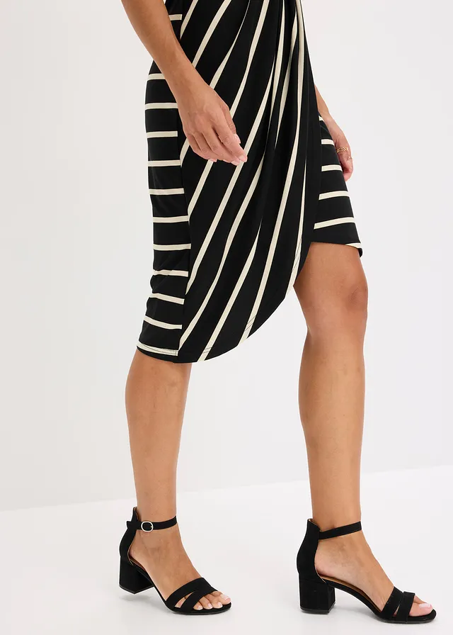 Robe en jersey à décolleté plongeant • noir-blanc nacré rayé • product-page.page-title-suffix