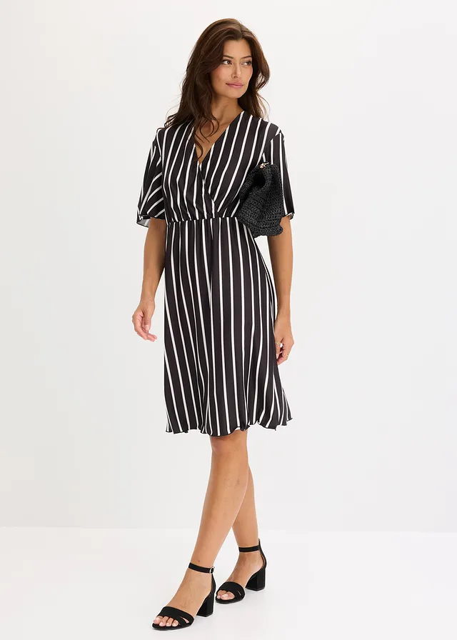 Robe courte avec décolleté plongeant • noir-écru rayé • product-page.page-title-suffix