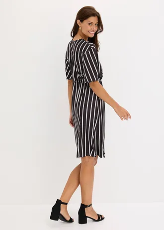 Mini jurk met diep decolleté • zwart-wolwit gestreept • bonprix online shop