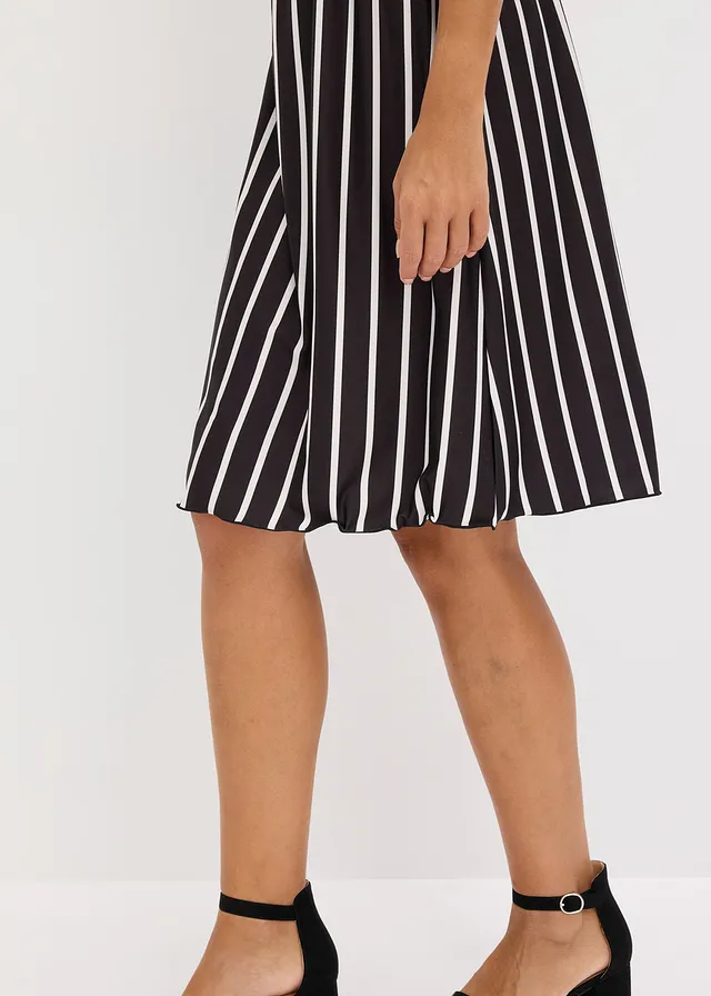 Mini jurk met diep decolleté • zwart-wolwit gestreept • product-page.page-title-suffix