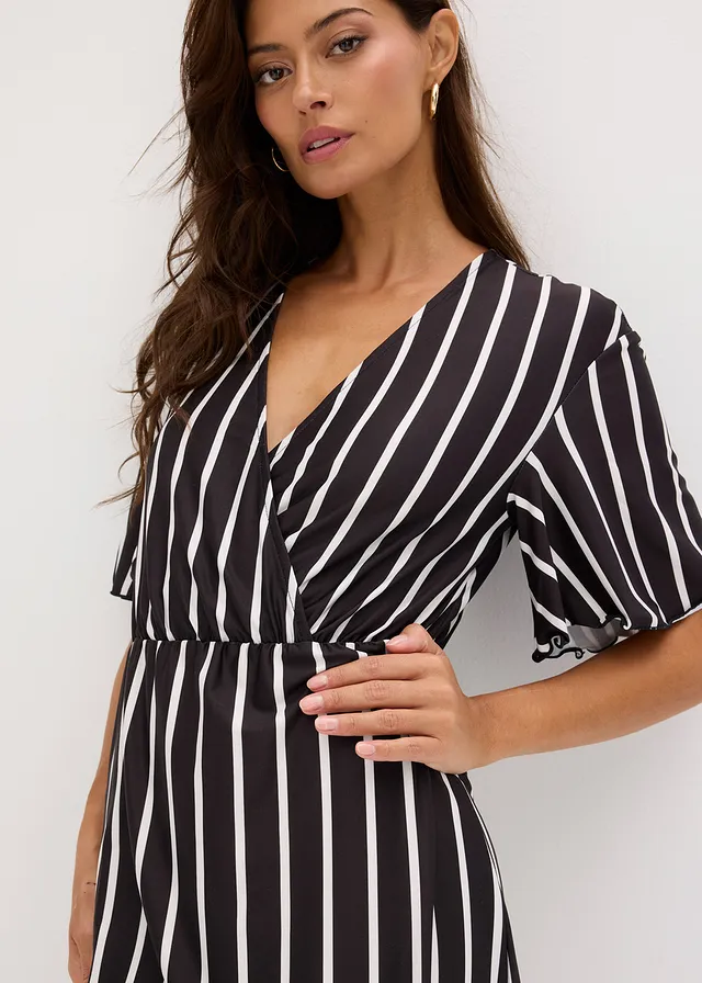Mini jurk met diep decolleté • zwart-wolwit gestreept • product-page.page-title-suffix
