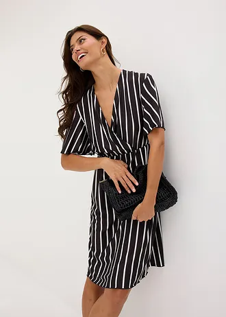 Mini jurk met diep decolleté • zwart-wolwit gestreept • bonprix online shop