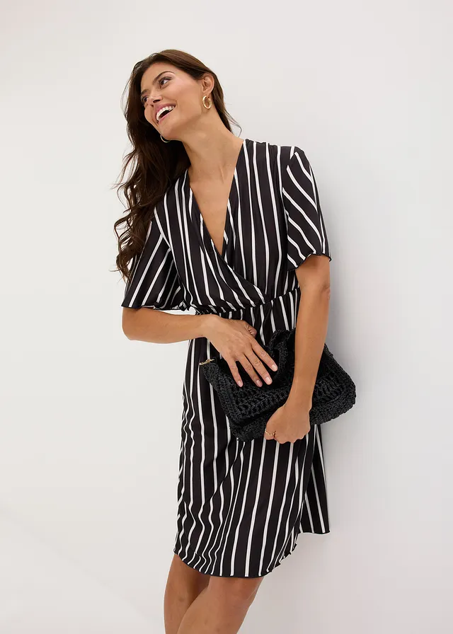 Robe courte avec décolleté plongeant • noir-écru rayé • product-page.page-title-suffix