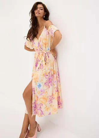Midi jurk met open schouders • lichtsand gebloemd • bonprix online shop