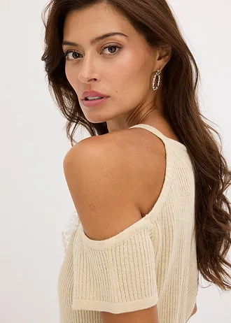 Gebreid shirt met kant • lichtsand • bonprix online shop