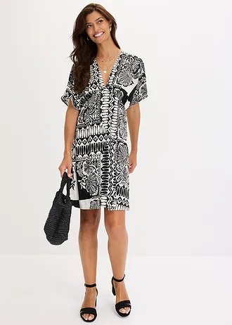 Robe courte avec décolleté plongeant, Couleur: noir-blanc imprimé