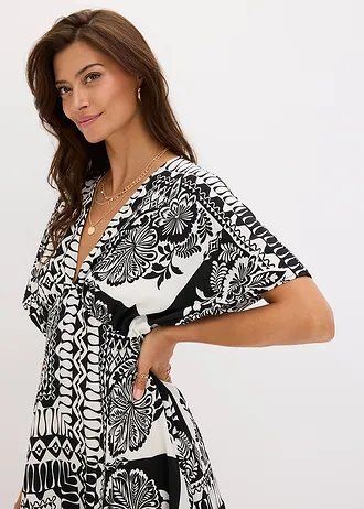 Mini jurk met diep decolleté • zwart/wit gedessineerd • bonprix online shop