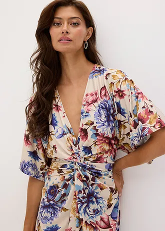 Midi jurk met twist-effect • lichtsand met print • bonprix online shop