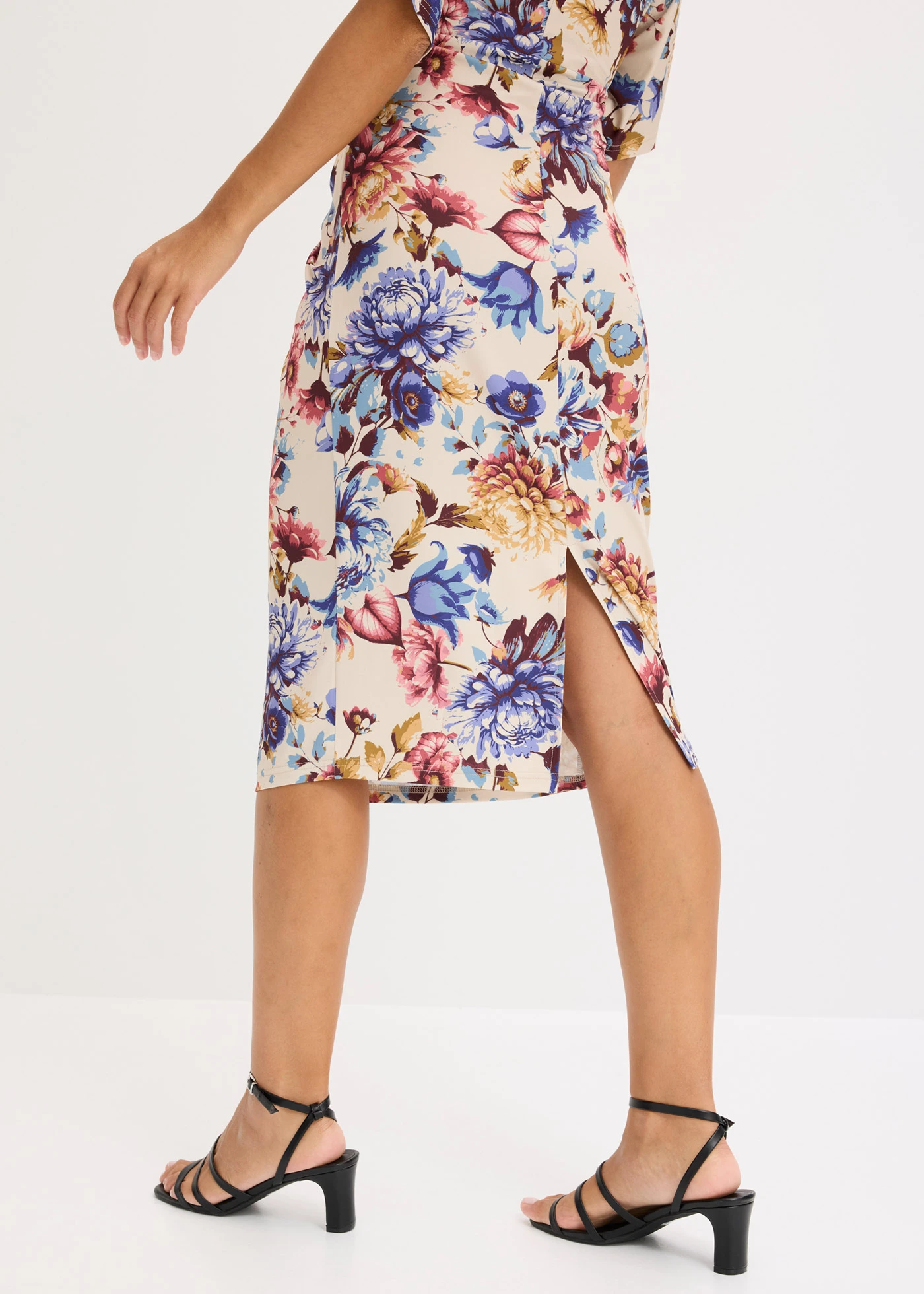 Midi jurk met twist-effect • lichtsand met print • bonprix online shop